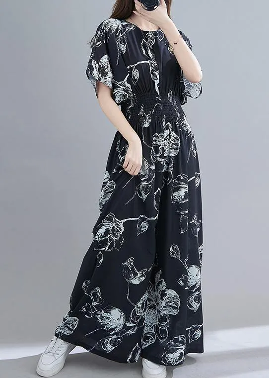 2021 New Black Print Jumpsuit Loose Jumpsuit