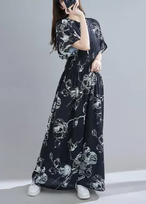 2021 New Black Print Jumpsuit Loose Jumpsuit
