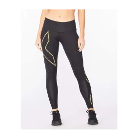 2XU Women's Light Speed Mid-Rise Compression Tights Black/Gold Reflective