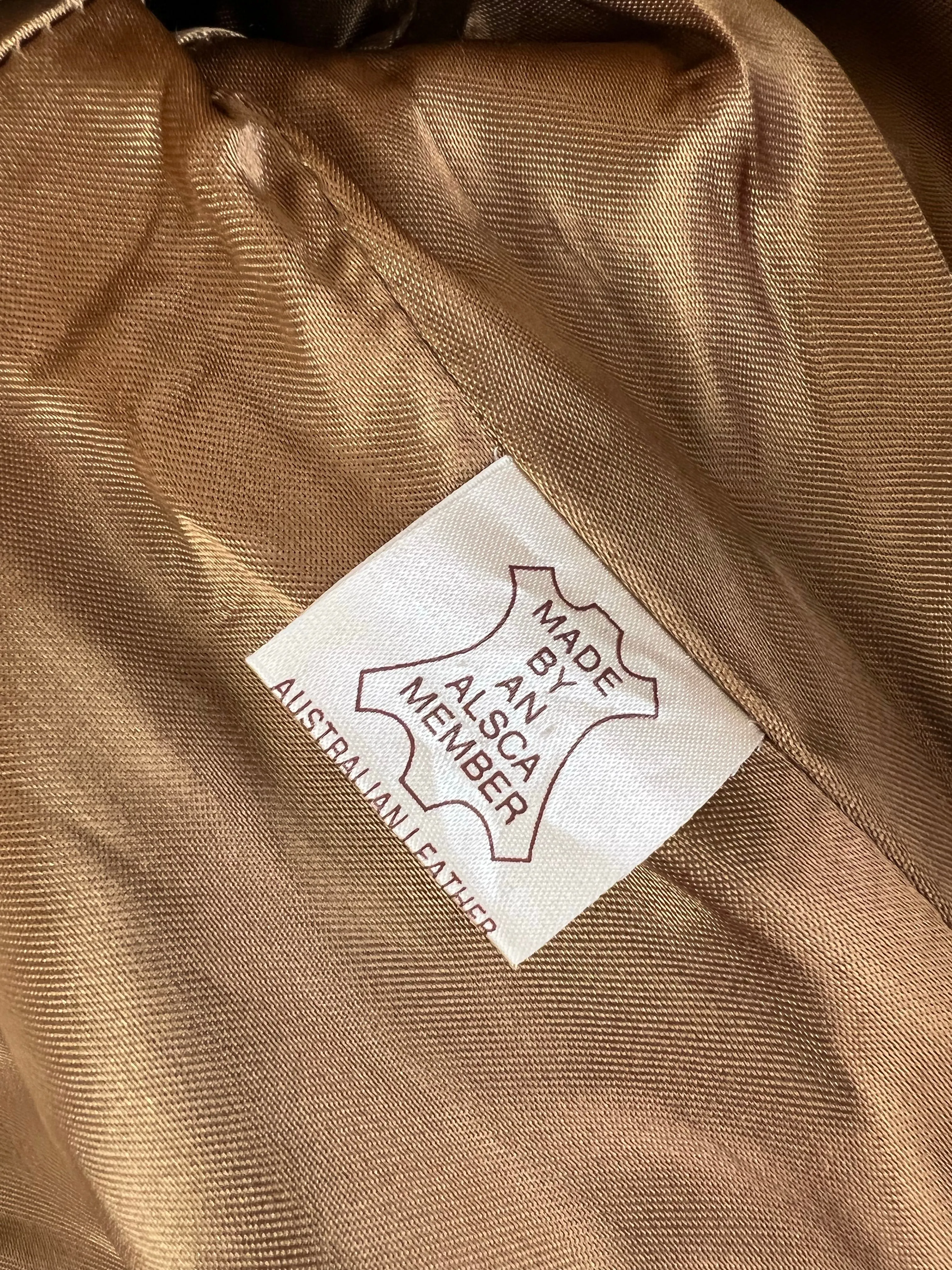 70's Caramel Leather Belted Midi Coat - AU10