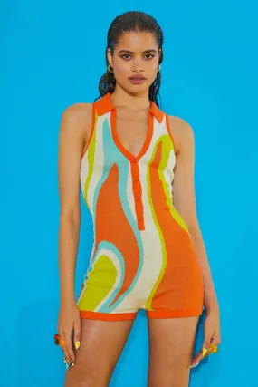 Abstract Art Knit Sleeveless Intarsia Knitted Romper