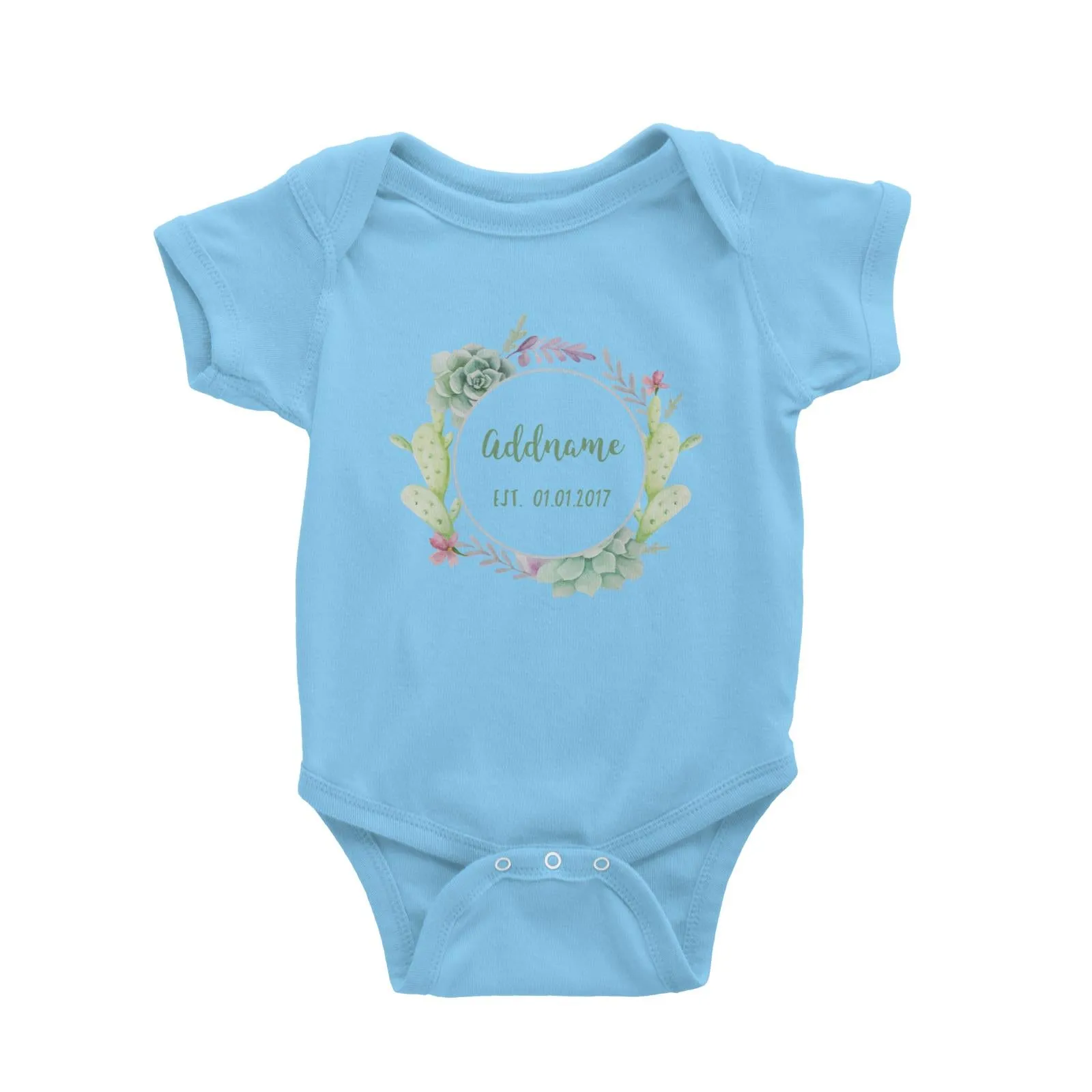 Add Name and Add Date in Succulent Wreath Baby Romper