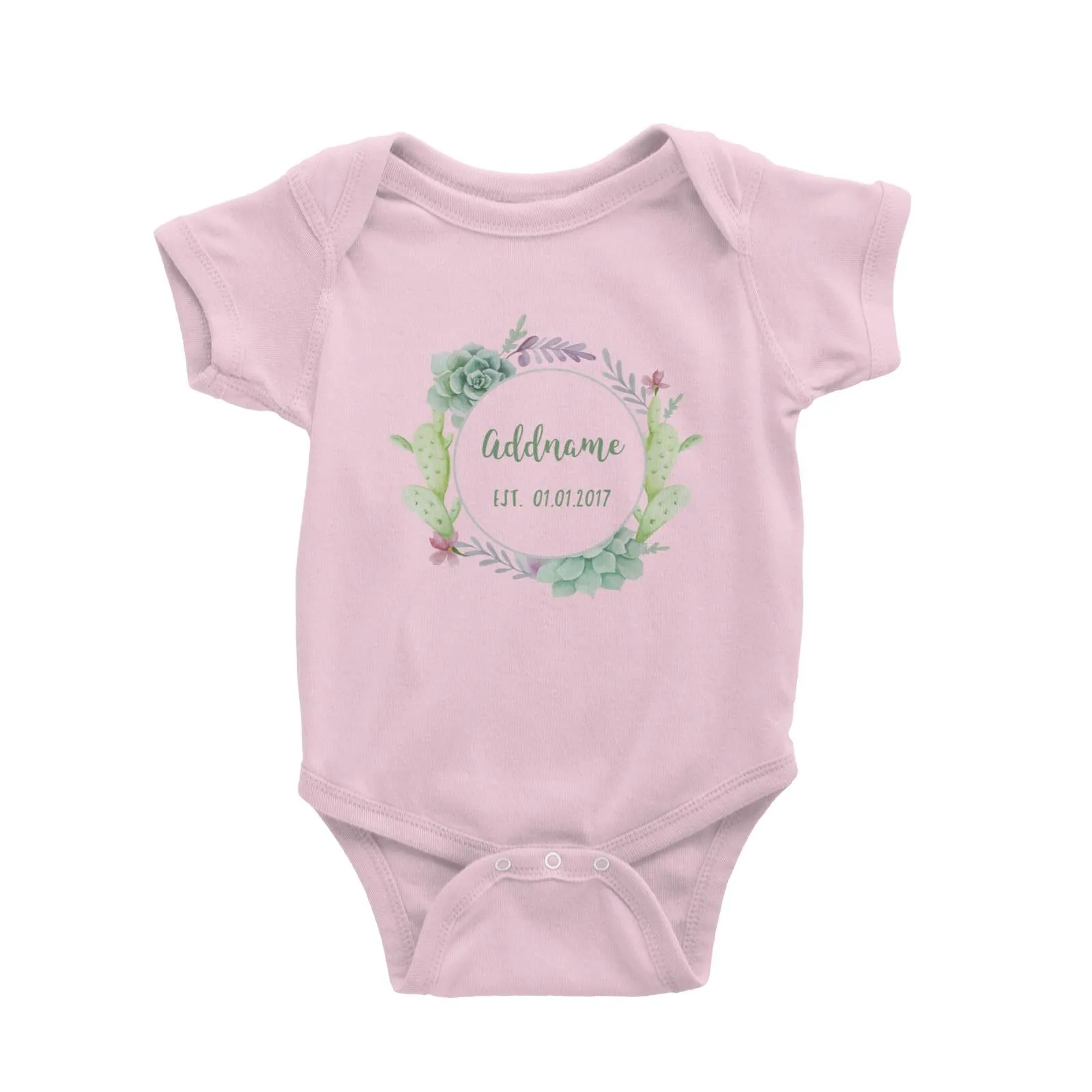 Add Name and Add Date in Succulent Wreath Baby Romper