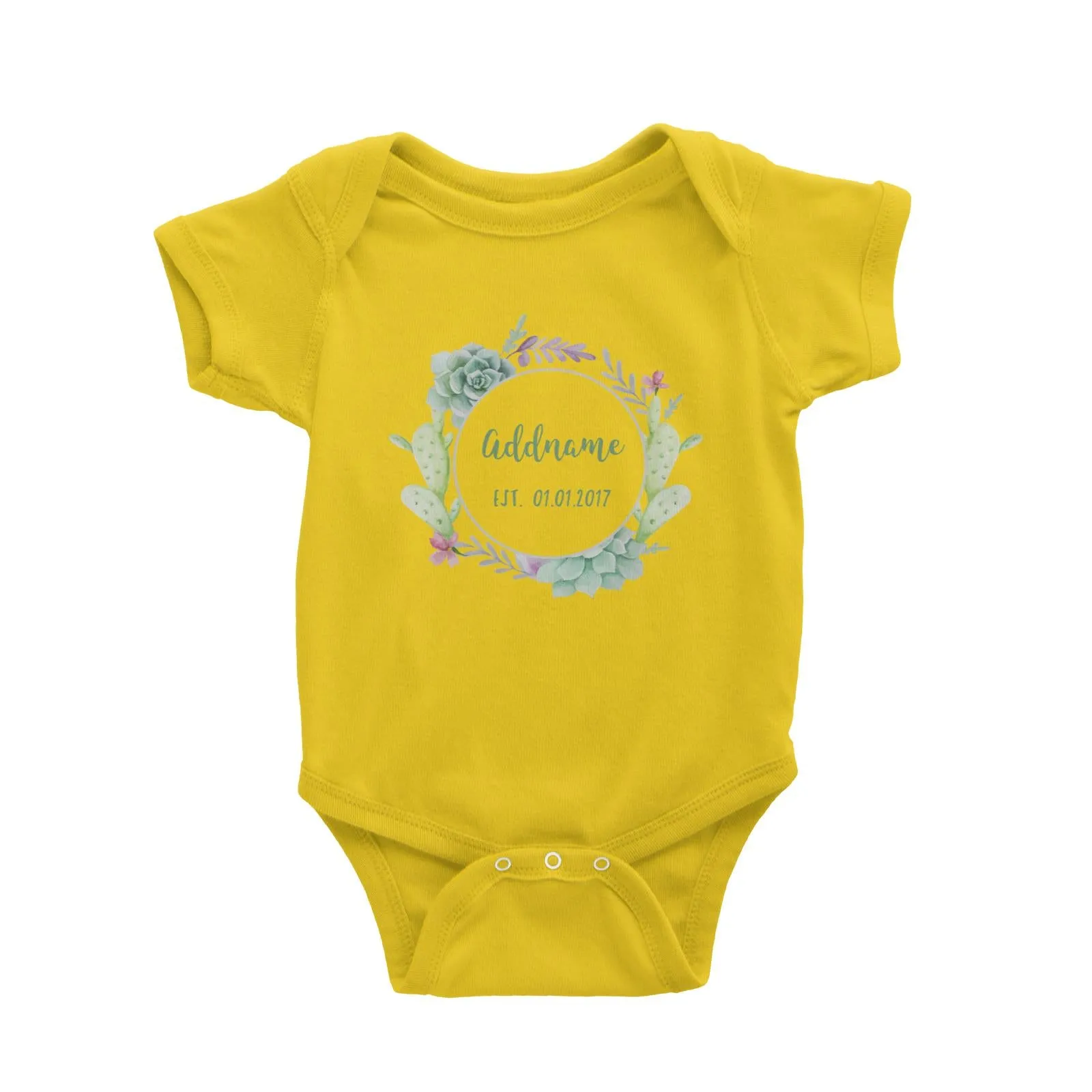 Add Name and Add Date in Succulent Wreath Baby Romper