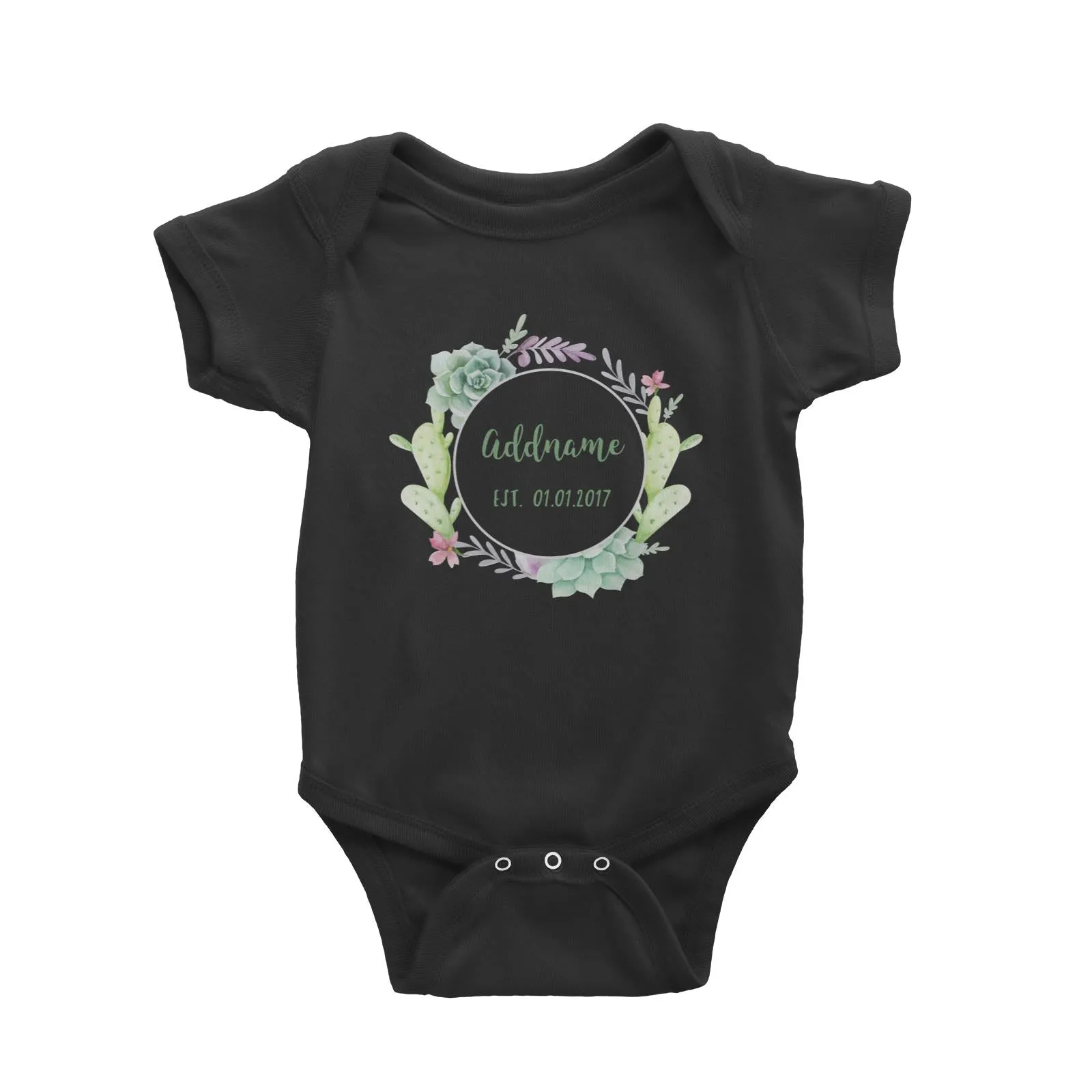 Add Name and Add Date in Succulent Wreath Baby Romper