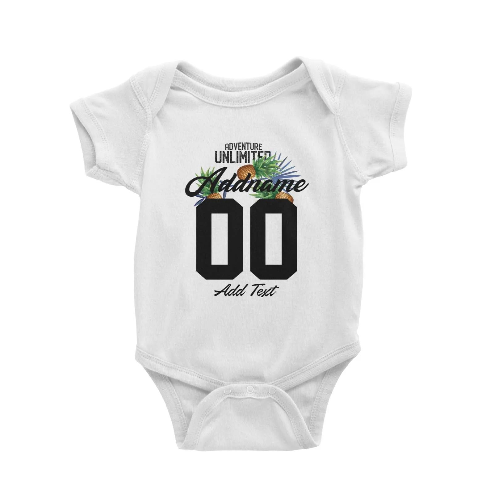 Adventure Unlimited with Pineapples Personalizable with Name Number and Text Baby Romper