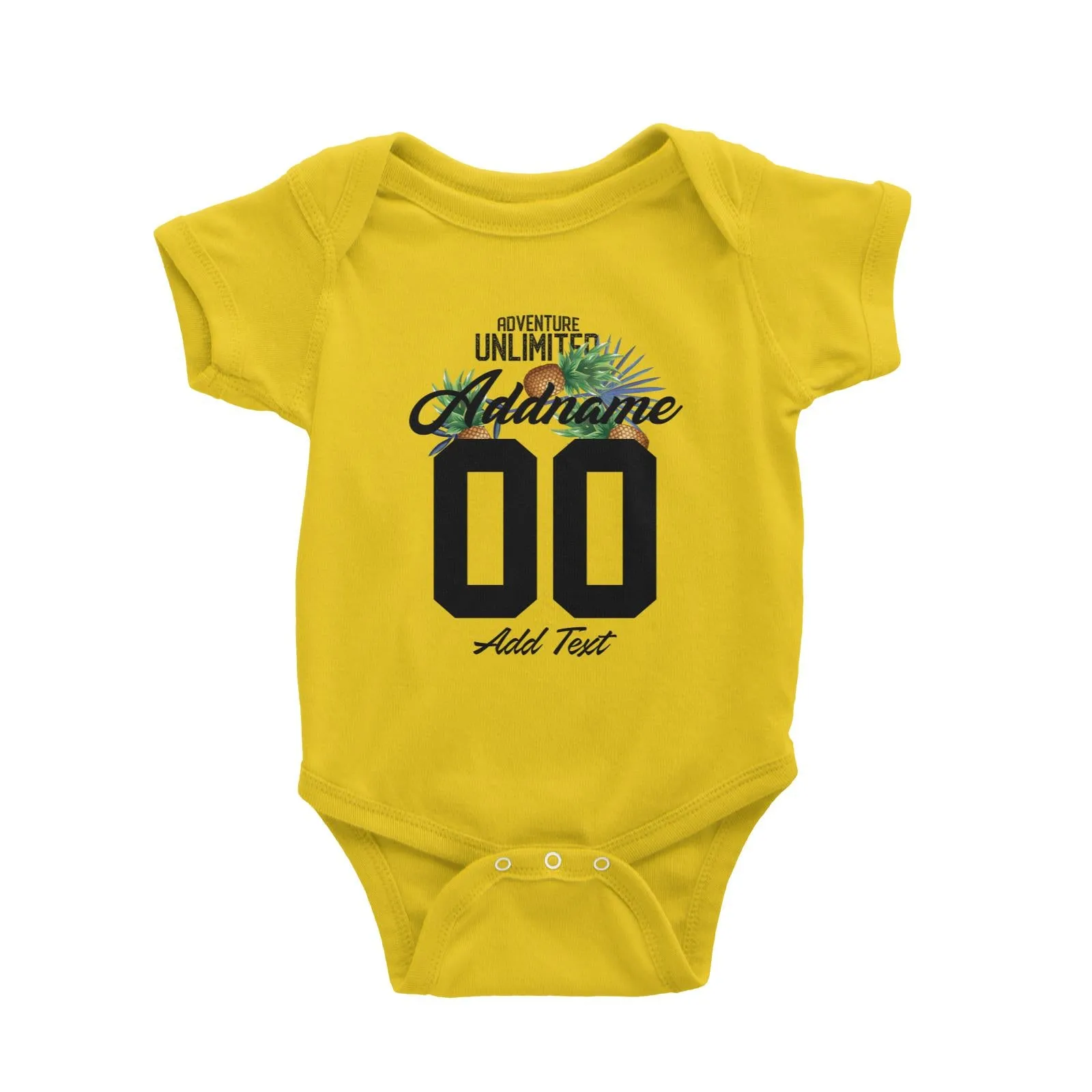 Adventure Unlimited with Pineapples Personalizable with Name Number and Text Baby Romper