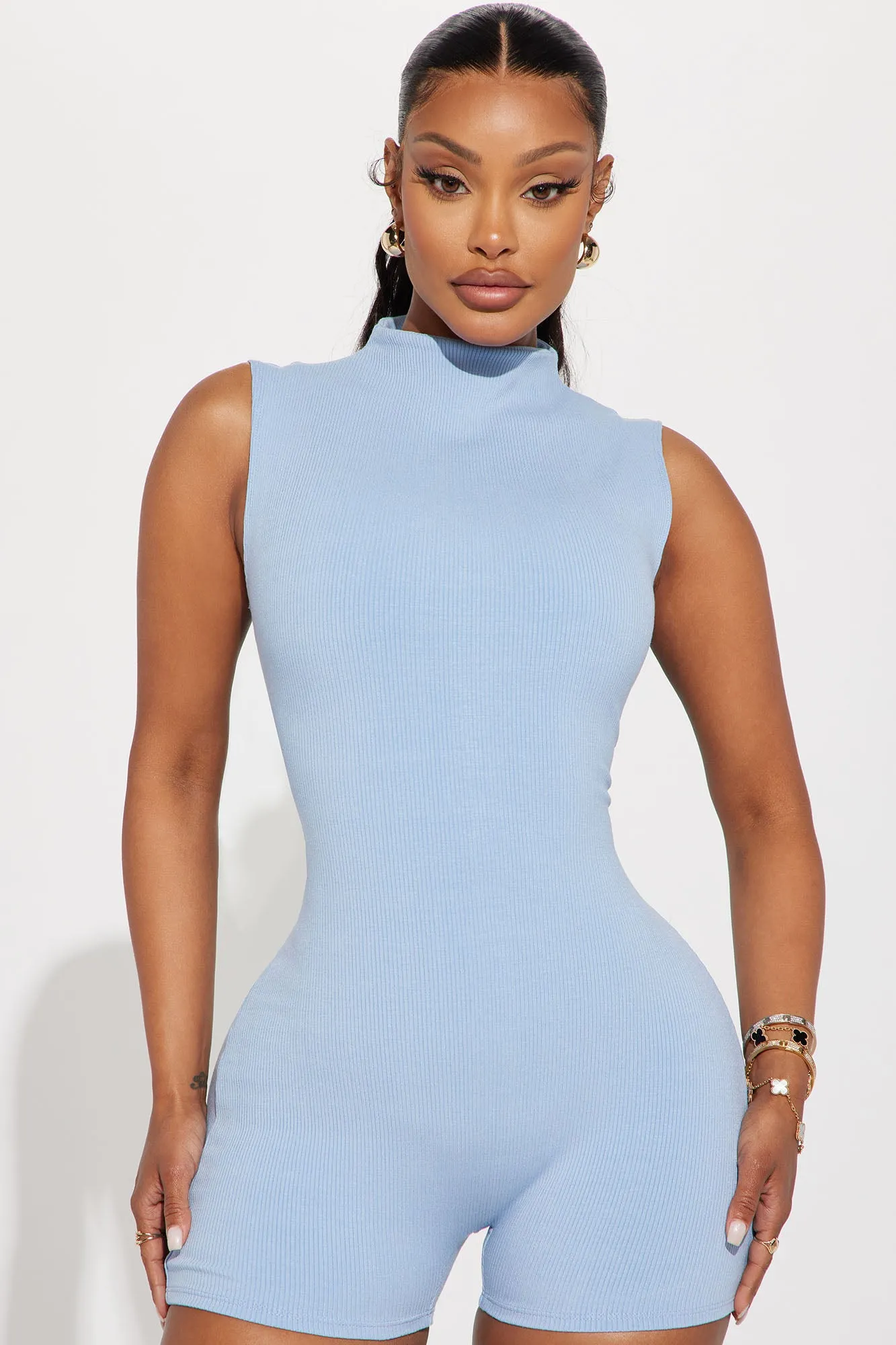Amber Snatched Romper - Slate Blue