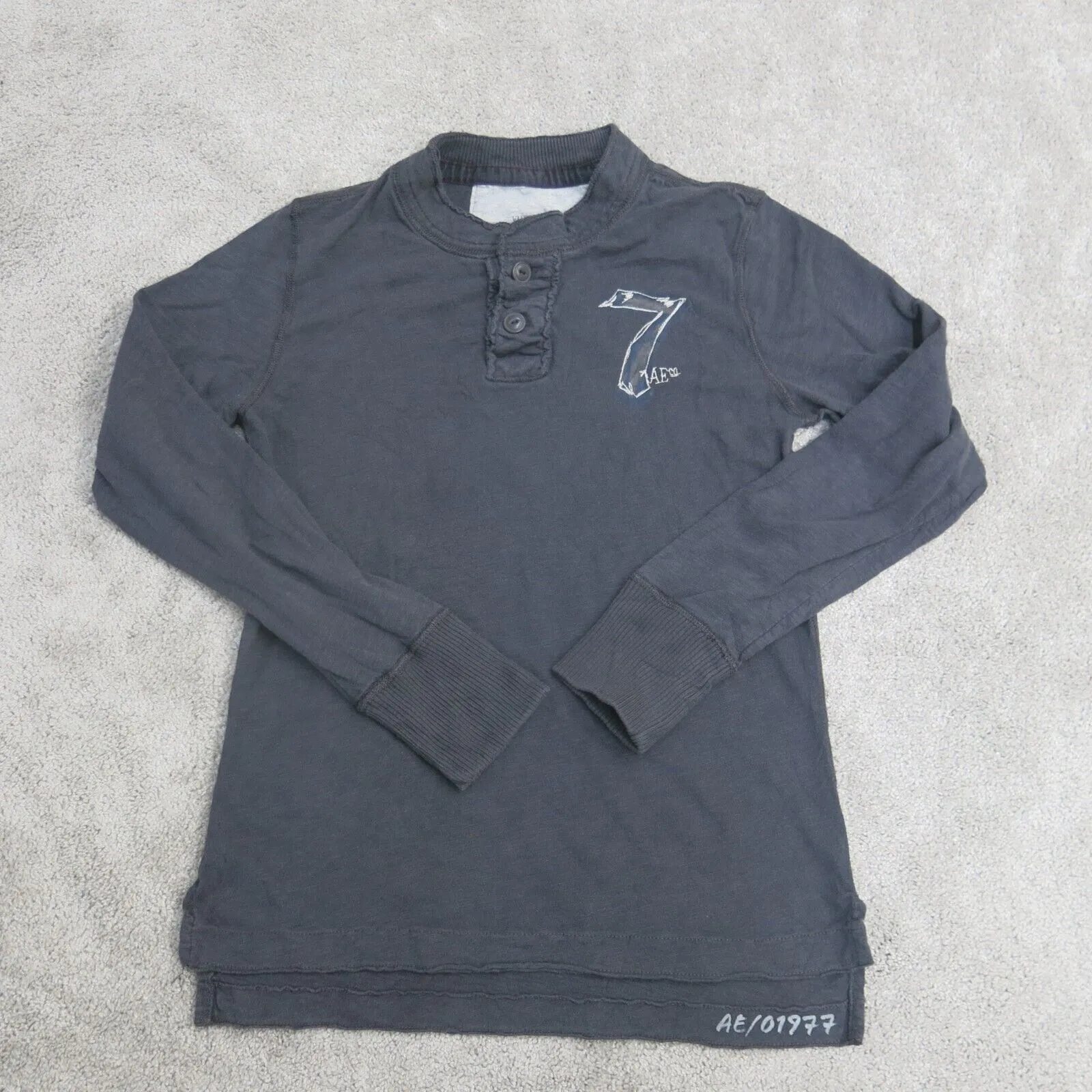 American Eagle Shirt Mens XS Black Vintage Fit Outdoor 100% Cotton Henley Tee