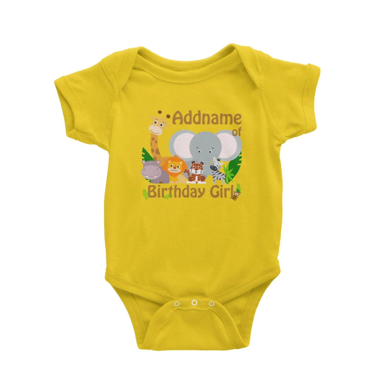 Animal Safari Jungle Birthday Theme Addname of Birthday Girl Baby Romper