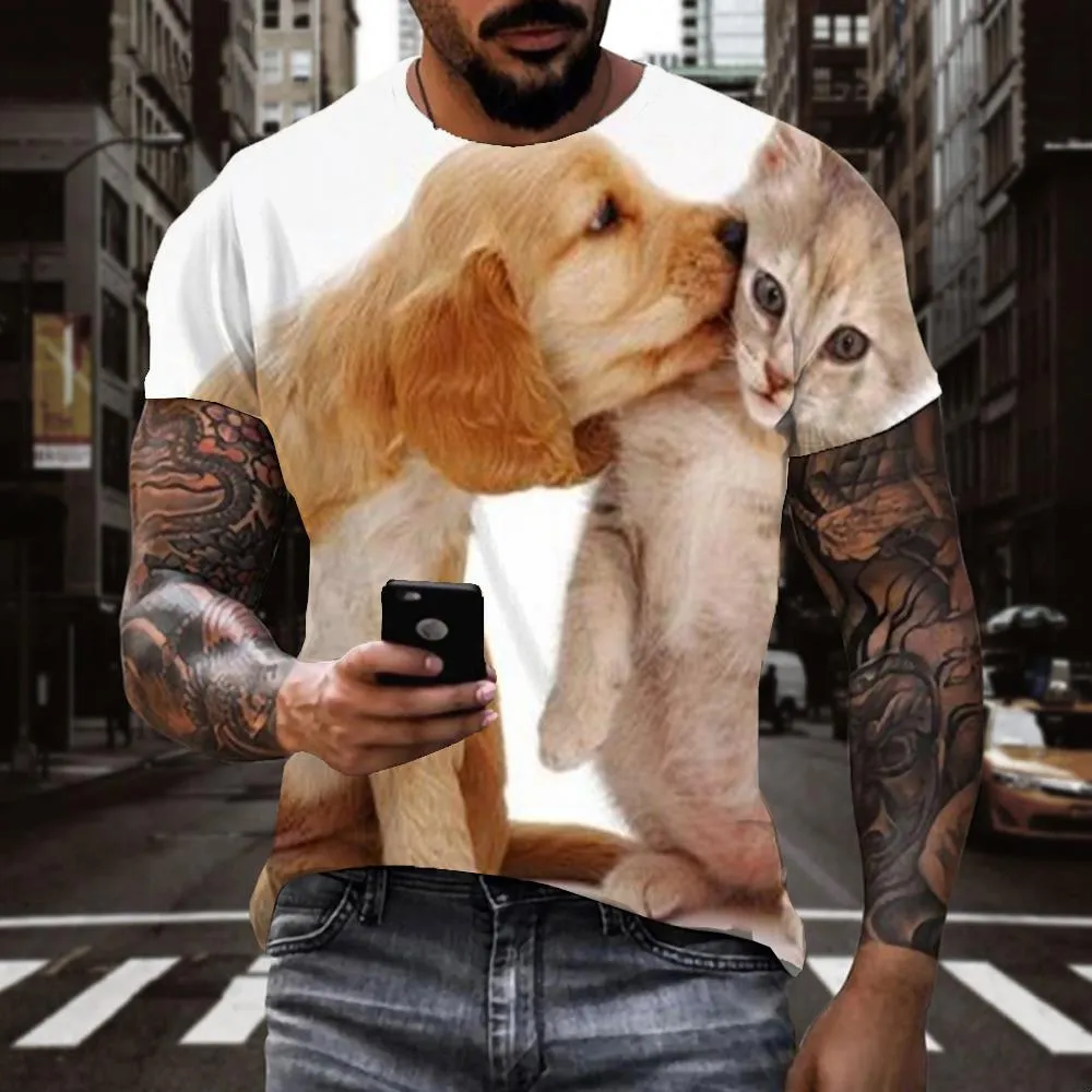 animal shirtFunny 3D t shirt docile petsCool art costume cat and dog men