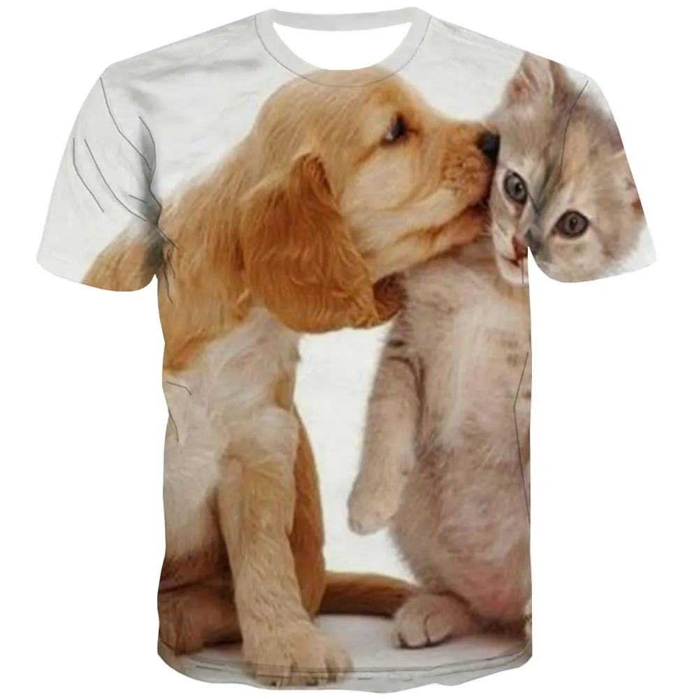 animal shirtFunny 3D t shirt docile petsCool art costume cat and dog men