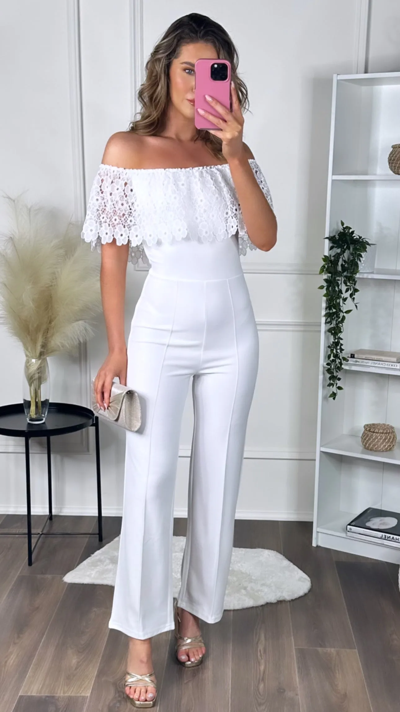 Anneke White Off Shoulder Jumpsuit