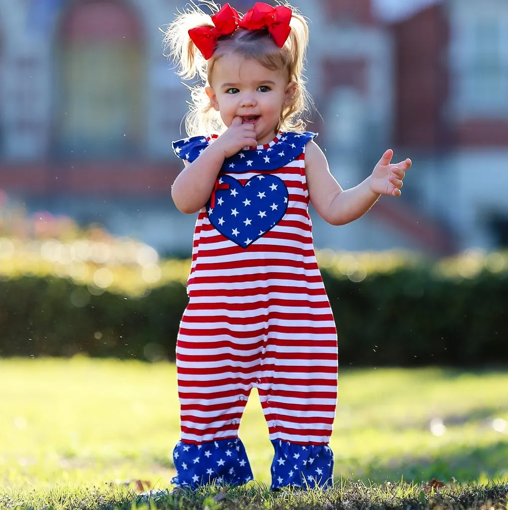 AnnLoren Fourth Of July I Heart America Flag Baby Girls' Romper Holiday Onesie