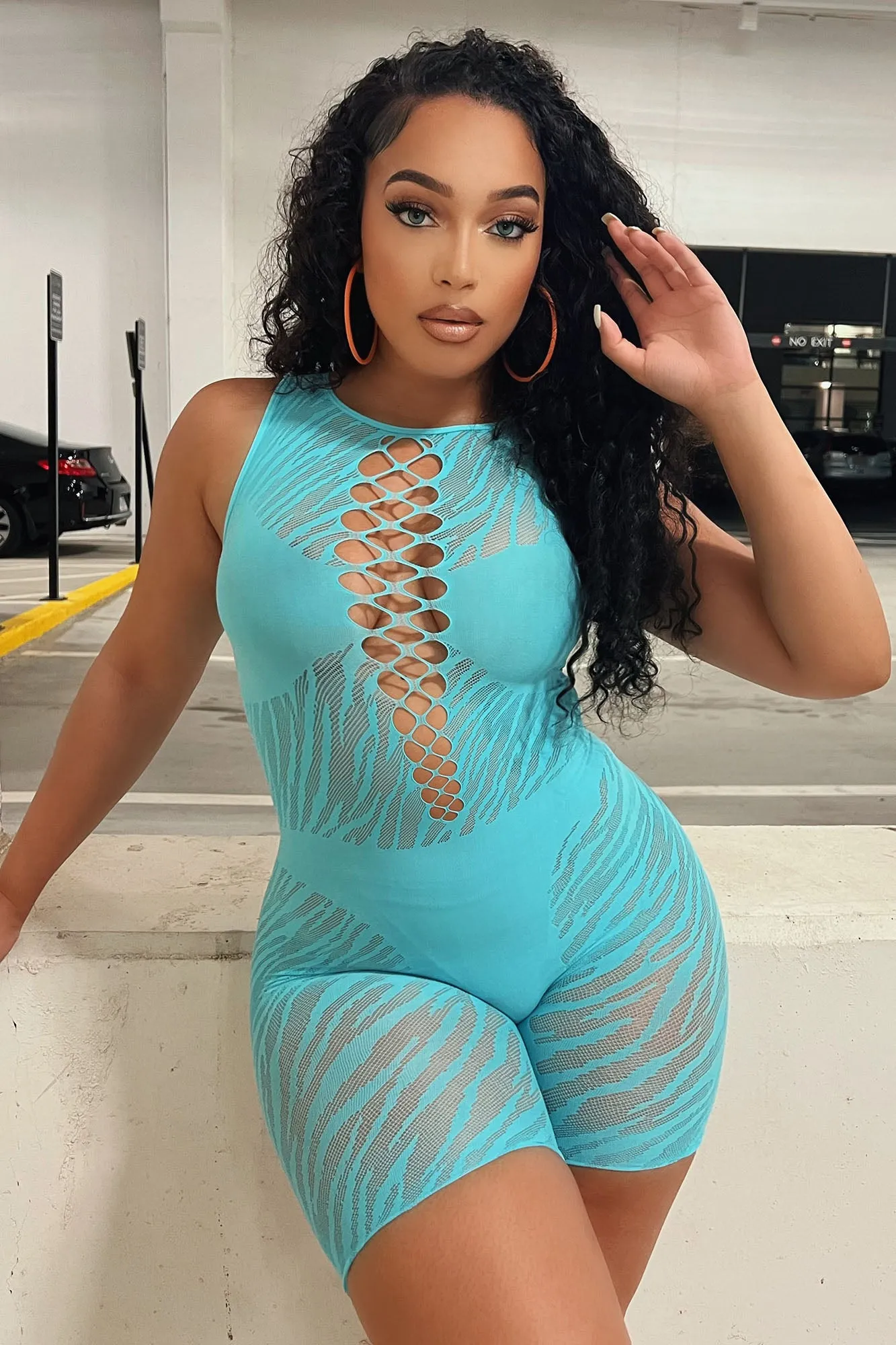 Attention On Me Romper - Aqua