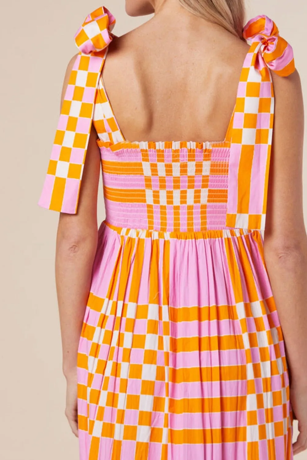 Aurora - Boho Chic Pink Gingham Maxi Dress