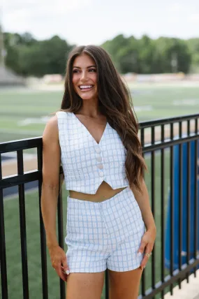 Avery Tweed Shorts Set-Blue/White