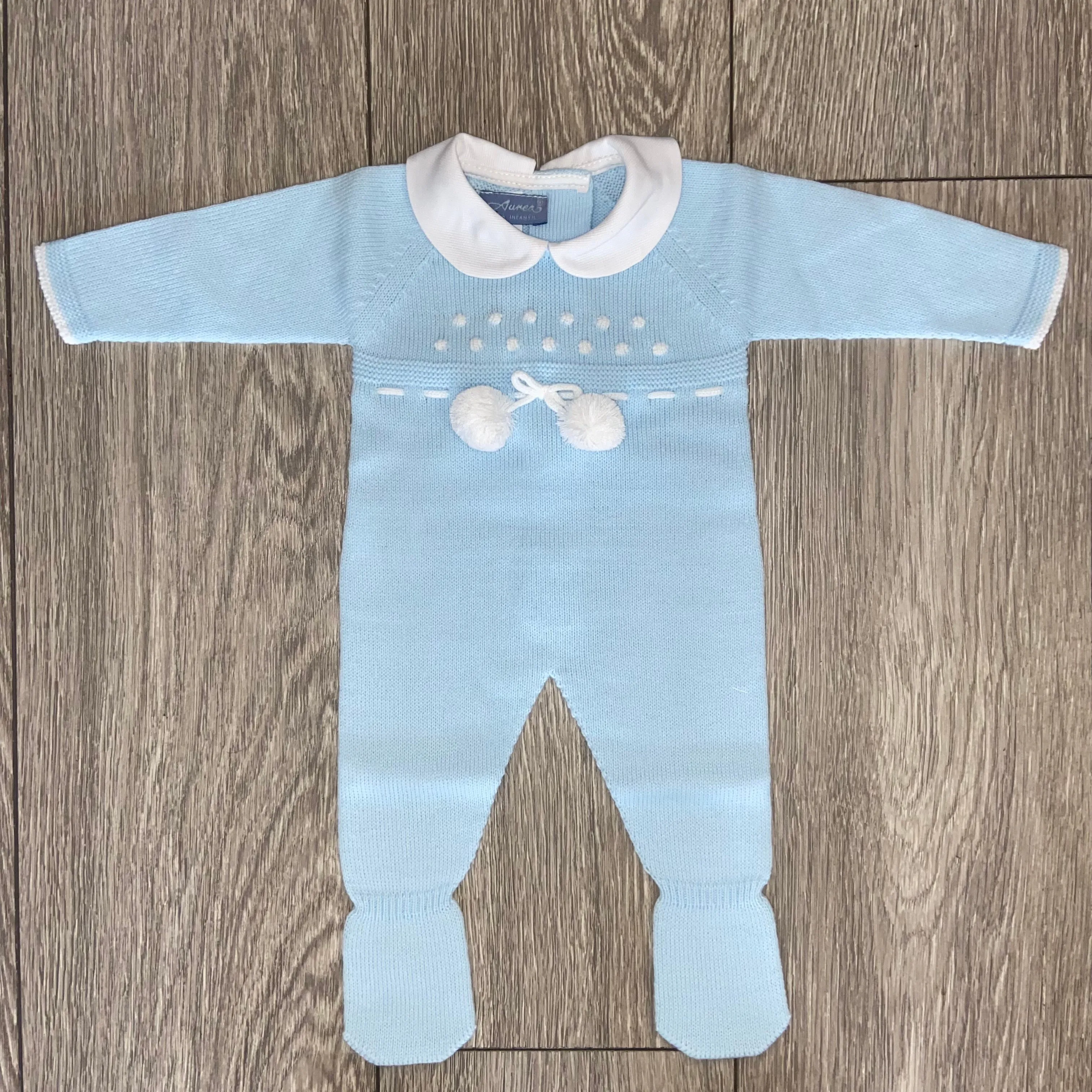 AW21 Aurea Baby Boys Blue Knitted Babygrow