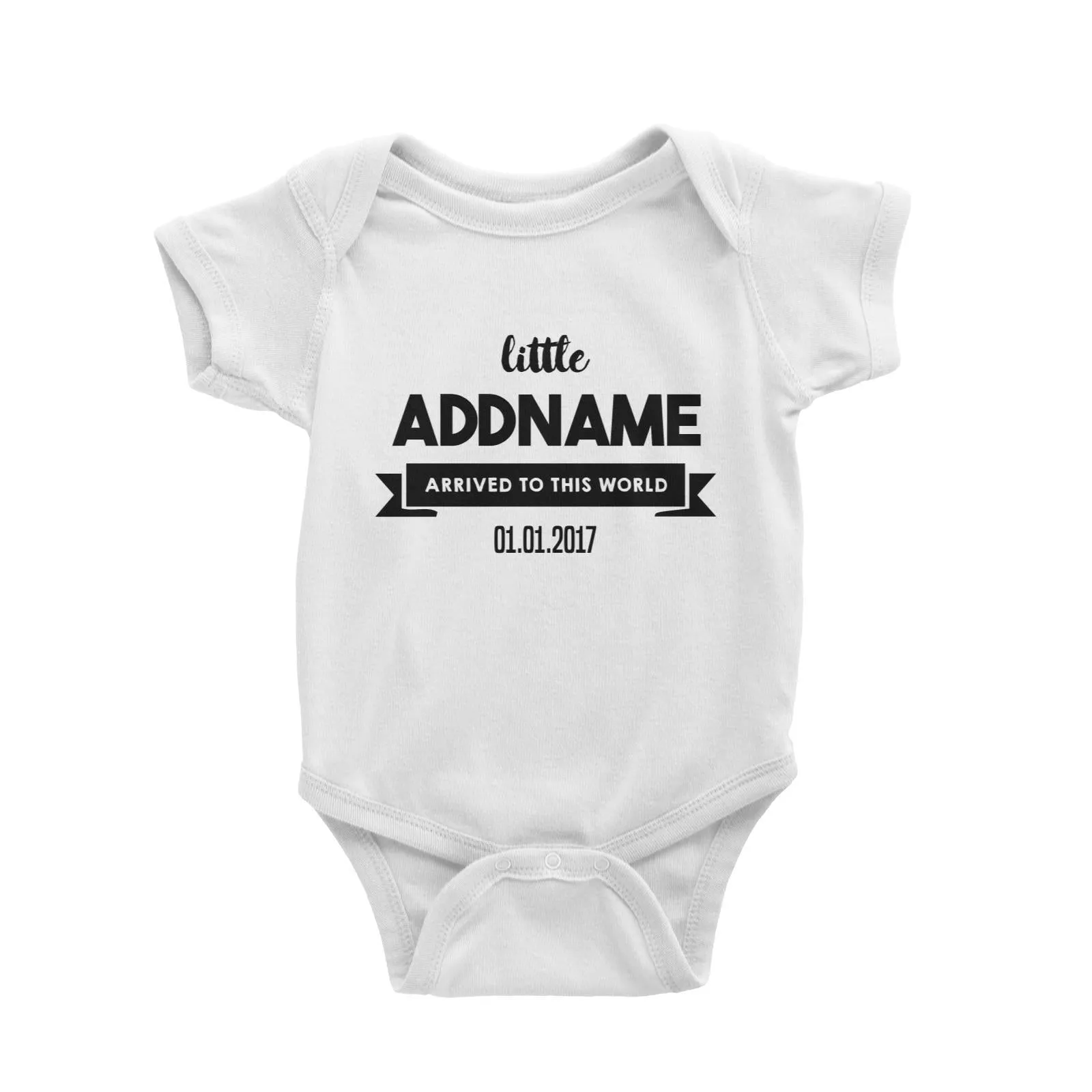 Baby Addname and Add Date Arrived To This World Baby Romper Personalizable Designs Basic Newborn