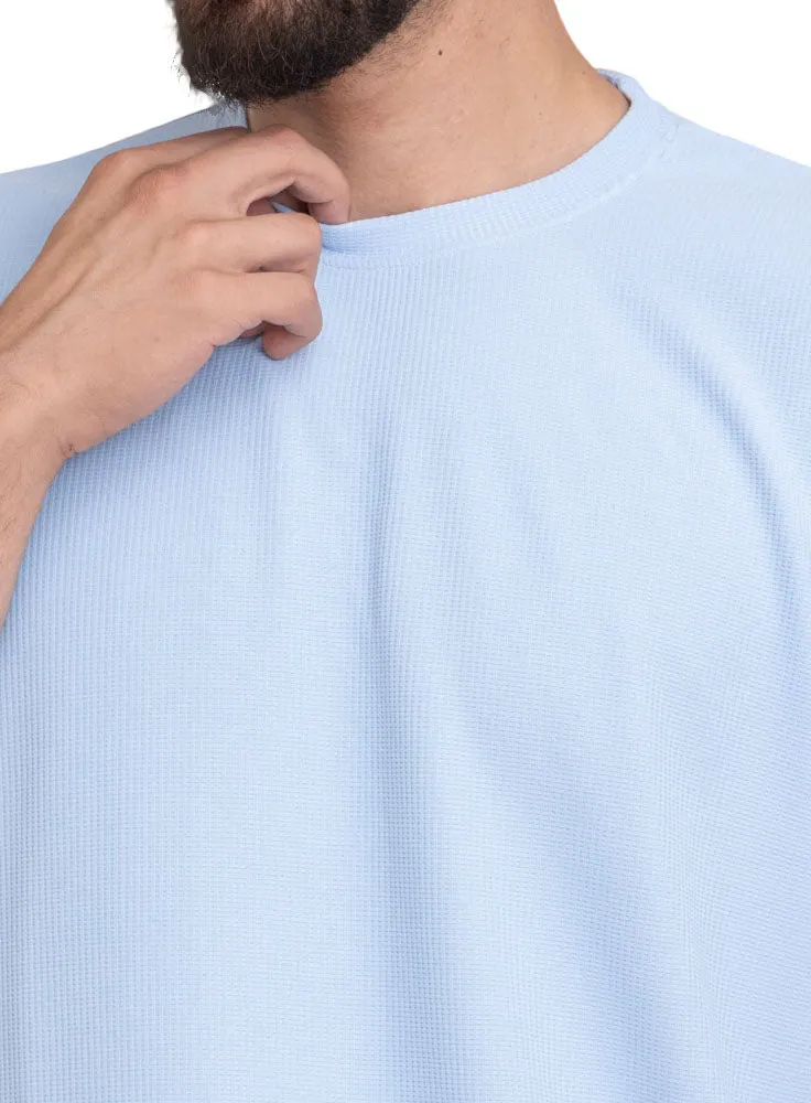 Baby Blue Waffle Over Size Round T-Shirt