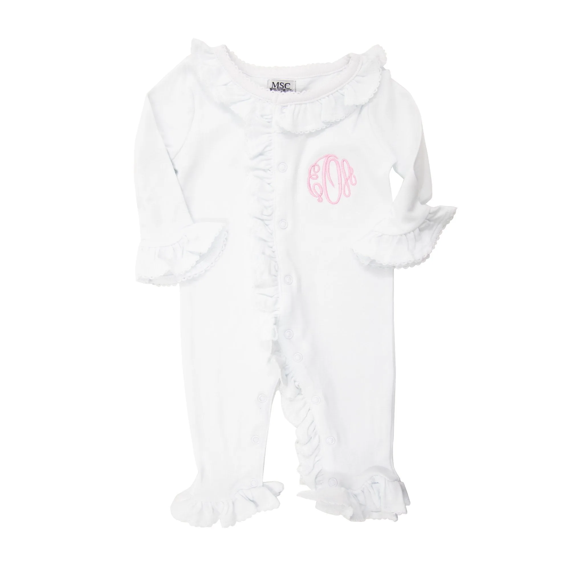 Baby Romper, Pink Ruffle Trim