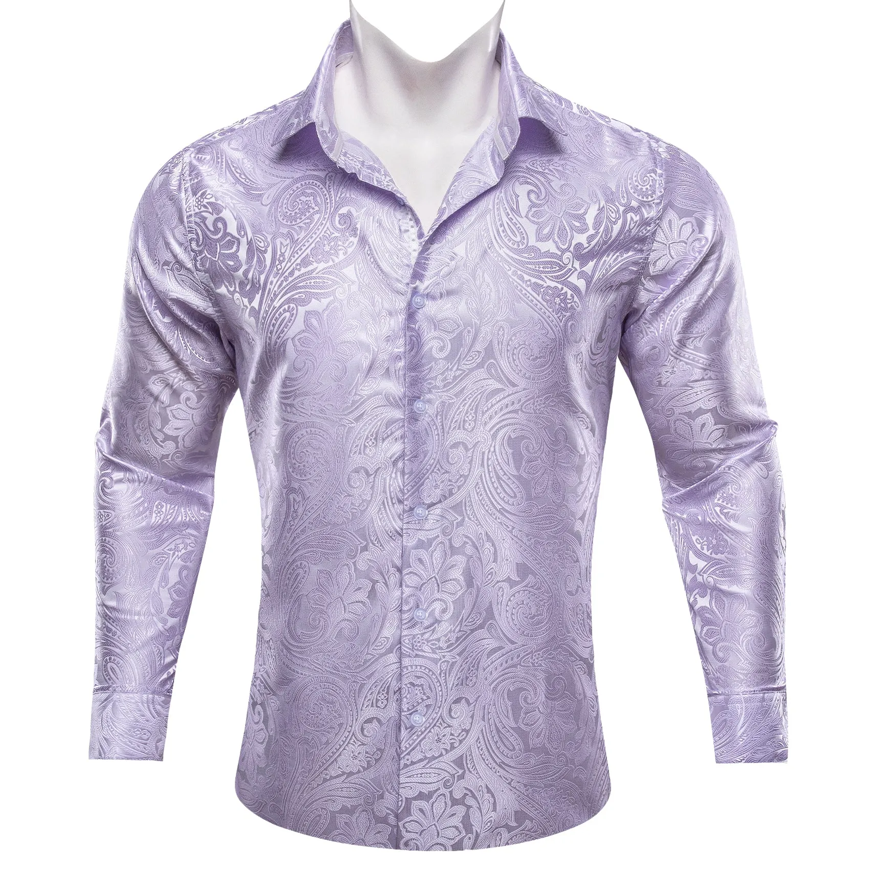 Barry Wang Button Down Shirt Men's Light Purple Paisley Silk Shirt