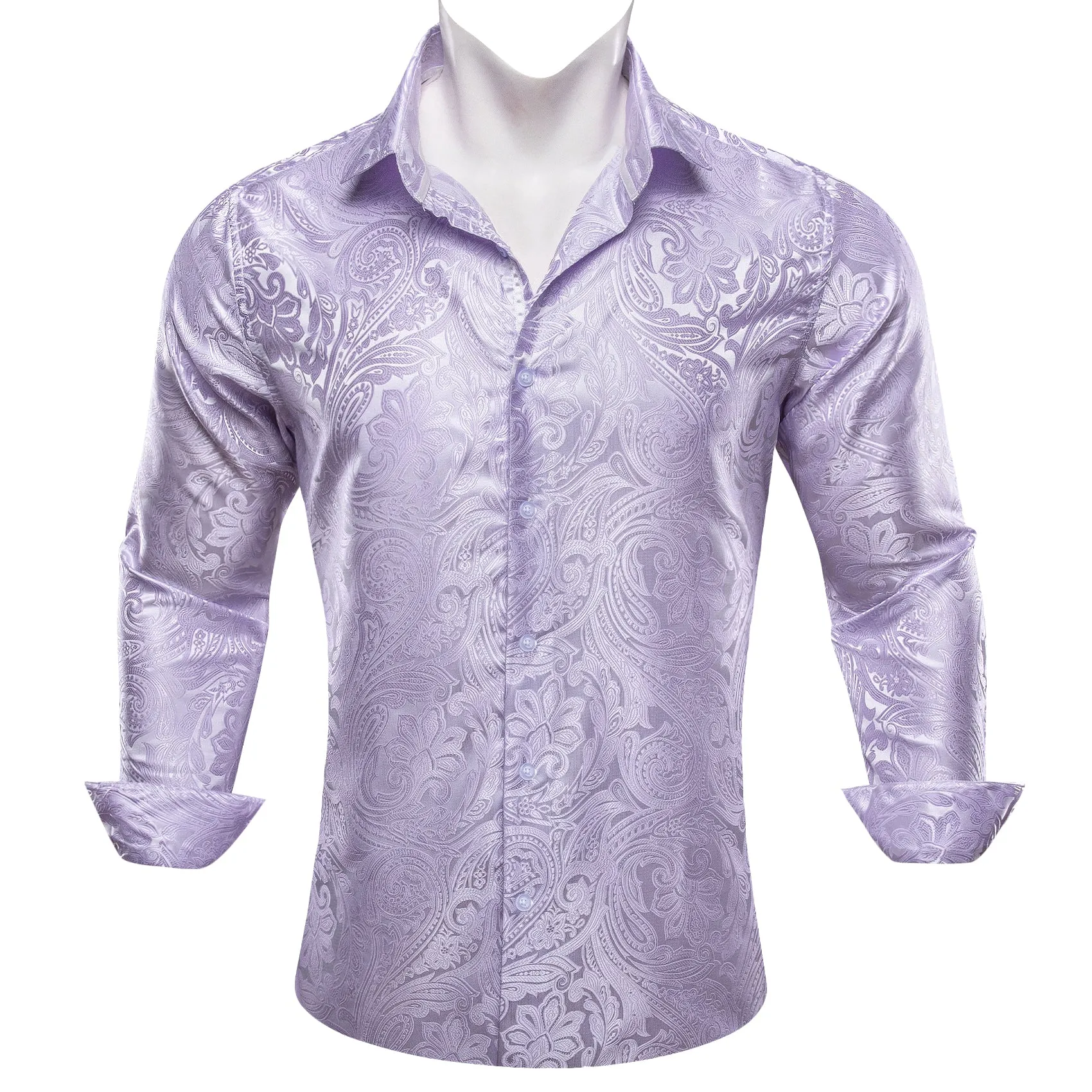 Barry Wang Button Down Shirt Men's Light Purple Paisley Silk Shirt