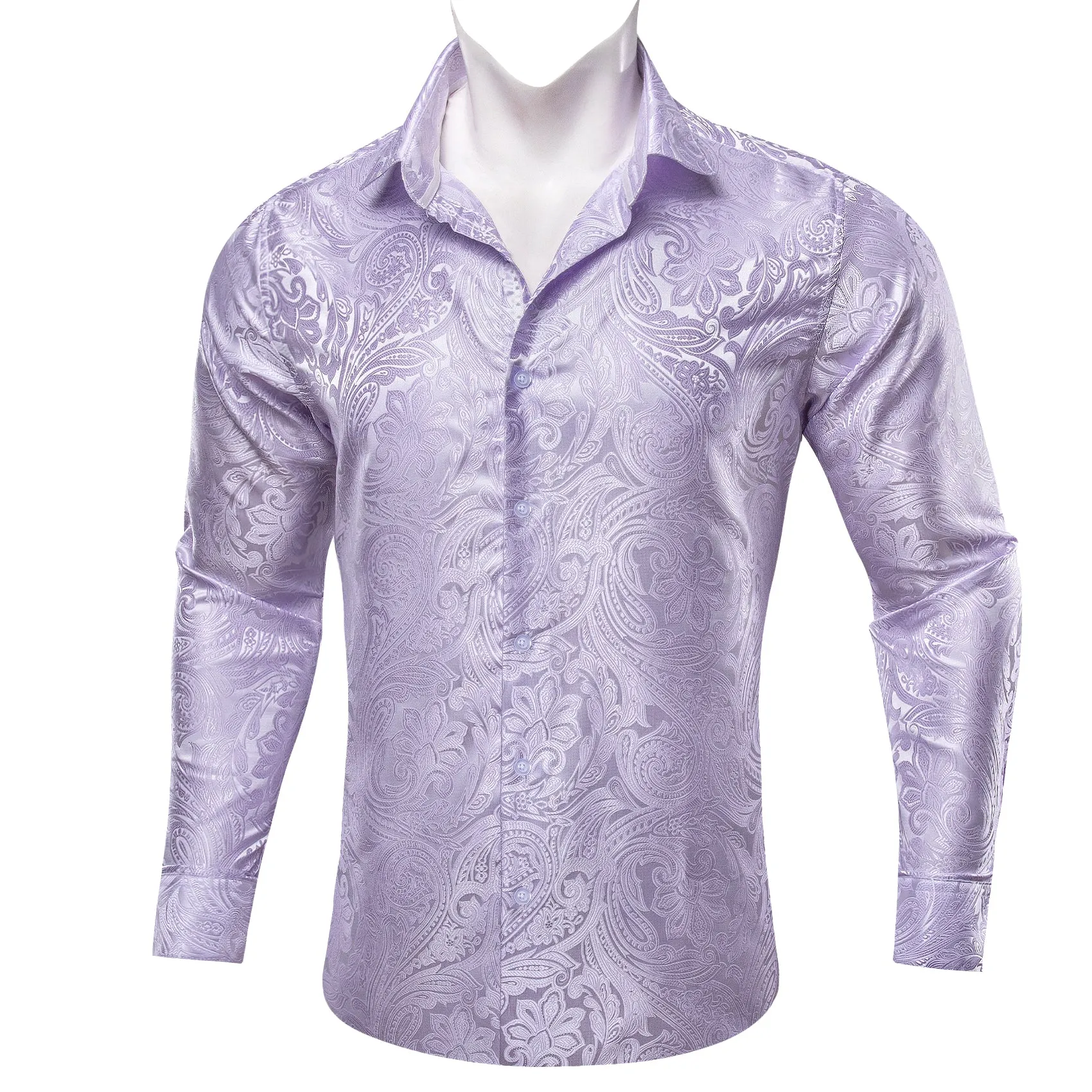 Barry Wang Button Down Shirt Men's Light Purple Paisley Silk Shirt