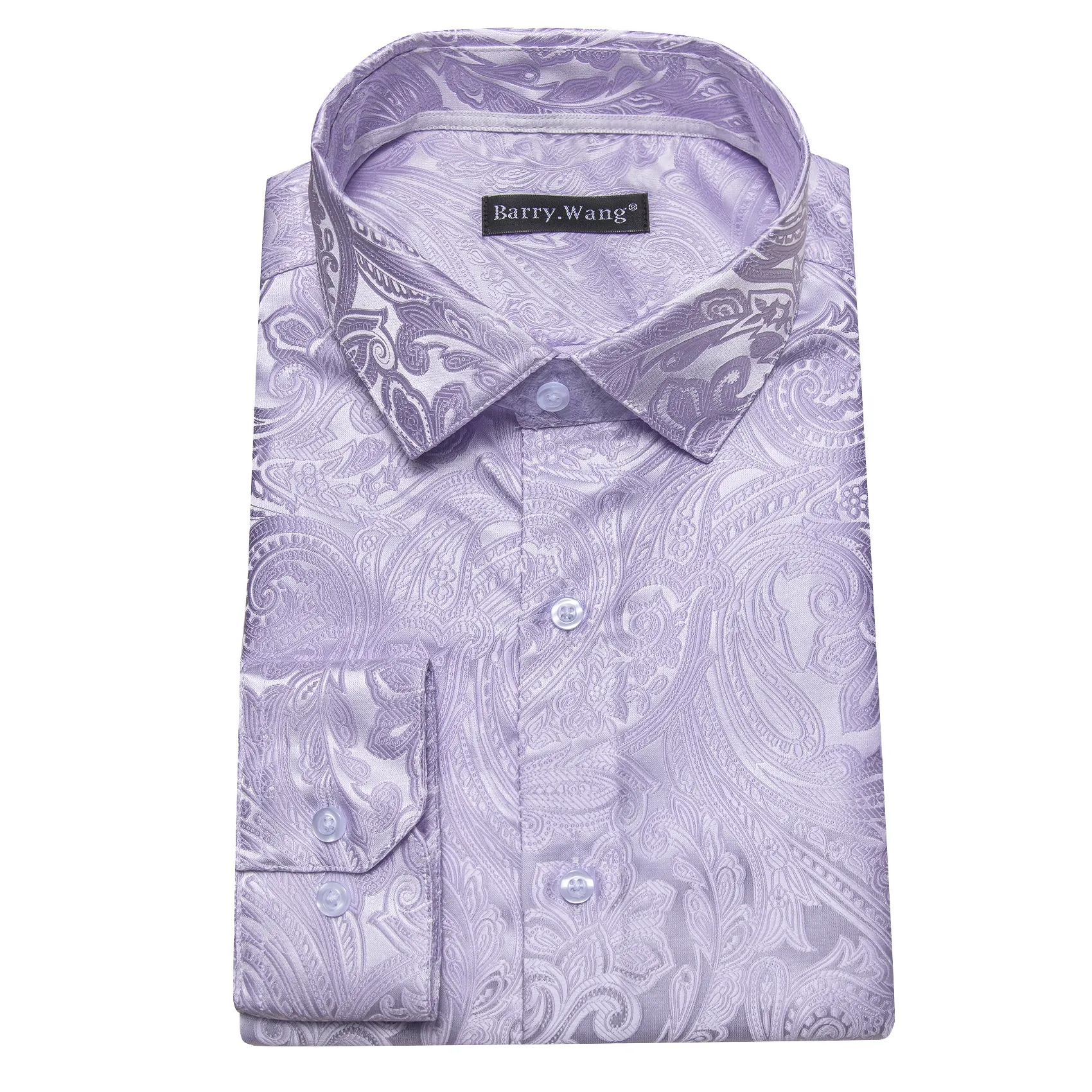 Barry Wang Button Down Shirt Men's Light Purple Paisley Silk Shirt