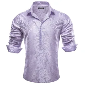 Barry Wang Button Down Shirt Men's Light Purple Paisley Silk Shirt