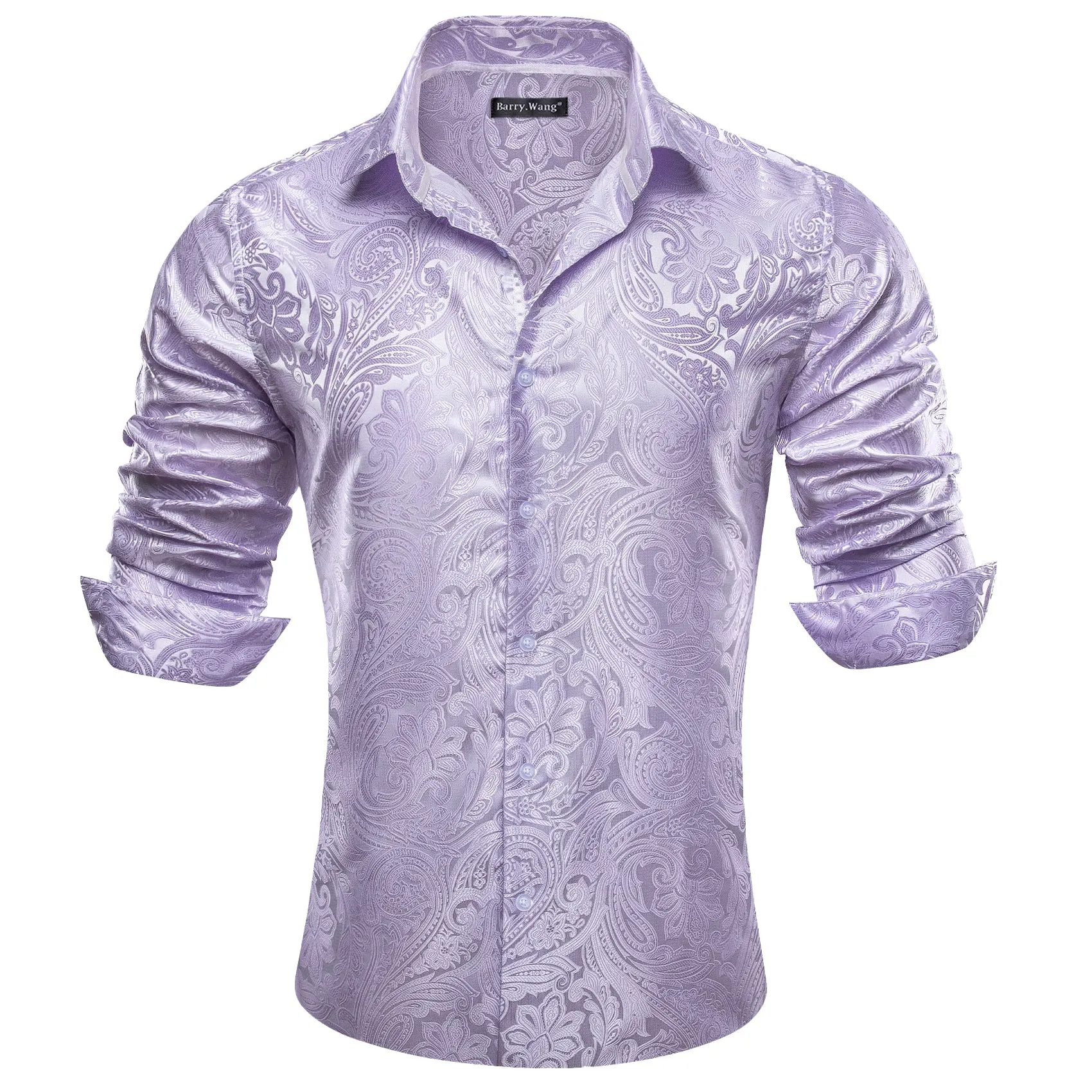 Barry Wang Button Down Shirt Men's Light Purple Paisley Silk Shirt