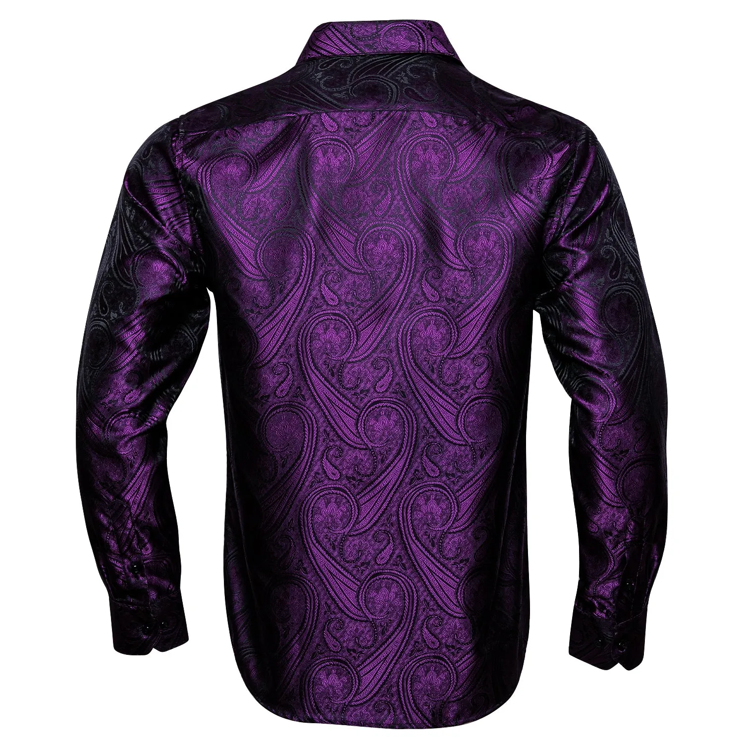 Barry Wang Button Down Shirt Men's Purple Silk Paisley Long Sleeve Daily Slim-fit Shirt