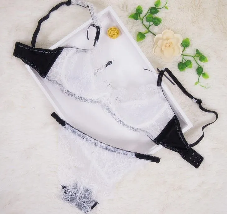 Beautiful girl tulle lace stitching underwear bra set