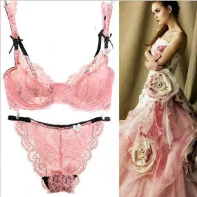 Beautiful girl tulle lace stitching underwear bra set