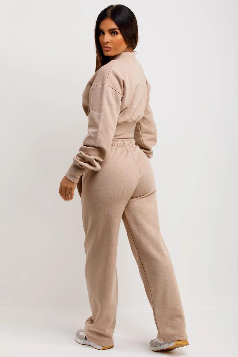 Beige Tracksuit With Straight Leg Embroidery Detail