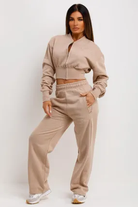 Beige Tracksuit With Straight Leg Embroidery Detail