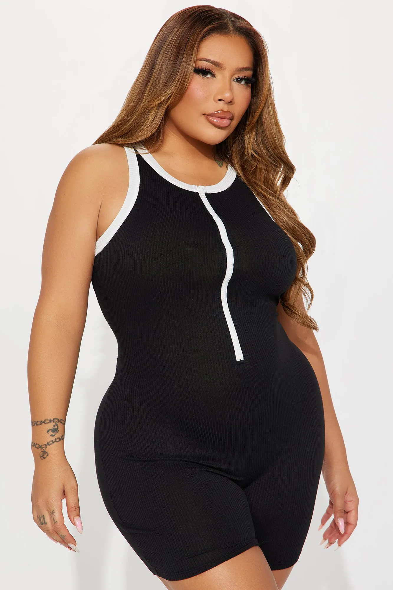 Big Time Ribbed Romper - Black