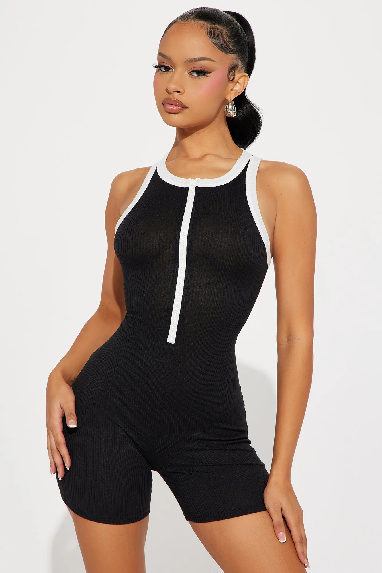 Big Time Ribbed Romper - Black
