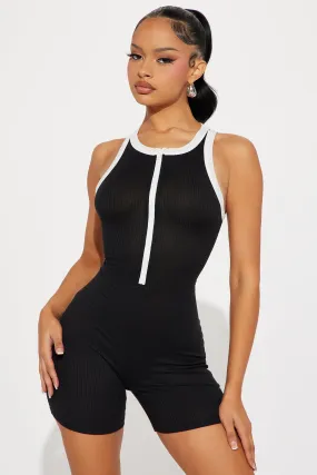 Big Time Ribbed Romper - Black