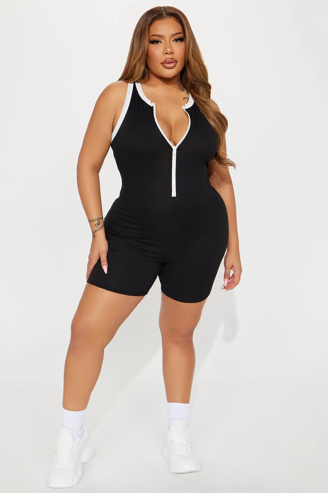 Big Time Ribbed Romper - Black