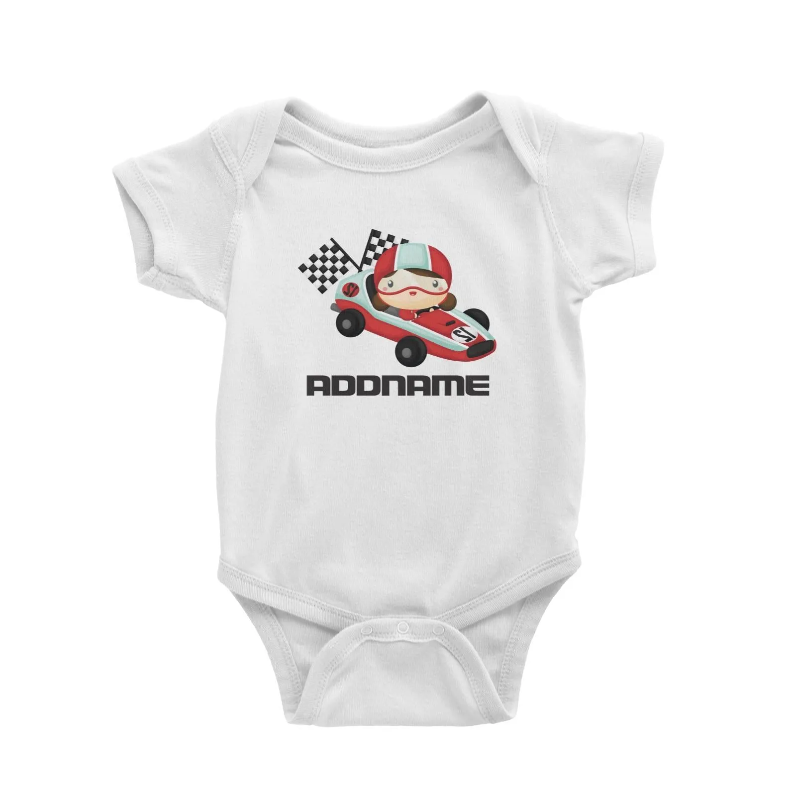 Birthday Cars Race Racer Girl With Racing Cars Addname Baby Romper