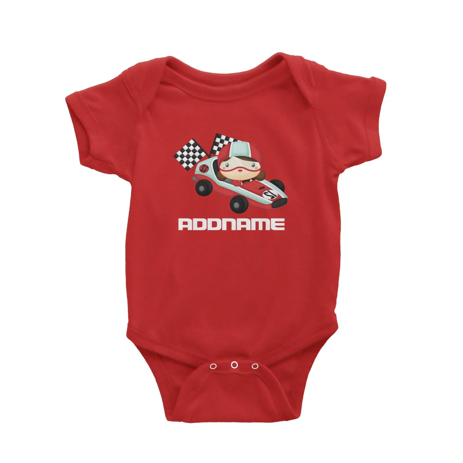 Birthday Cars Race Racer Girl With Racing Cars Addname Baby Romper