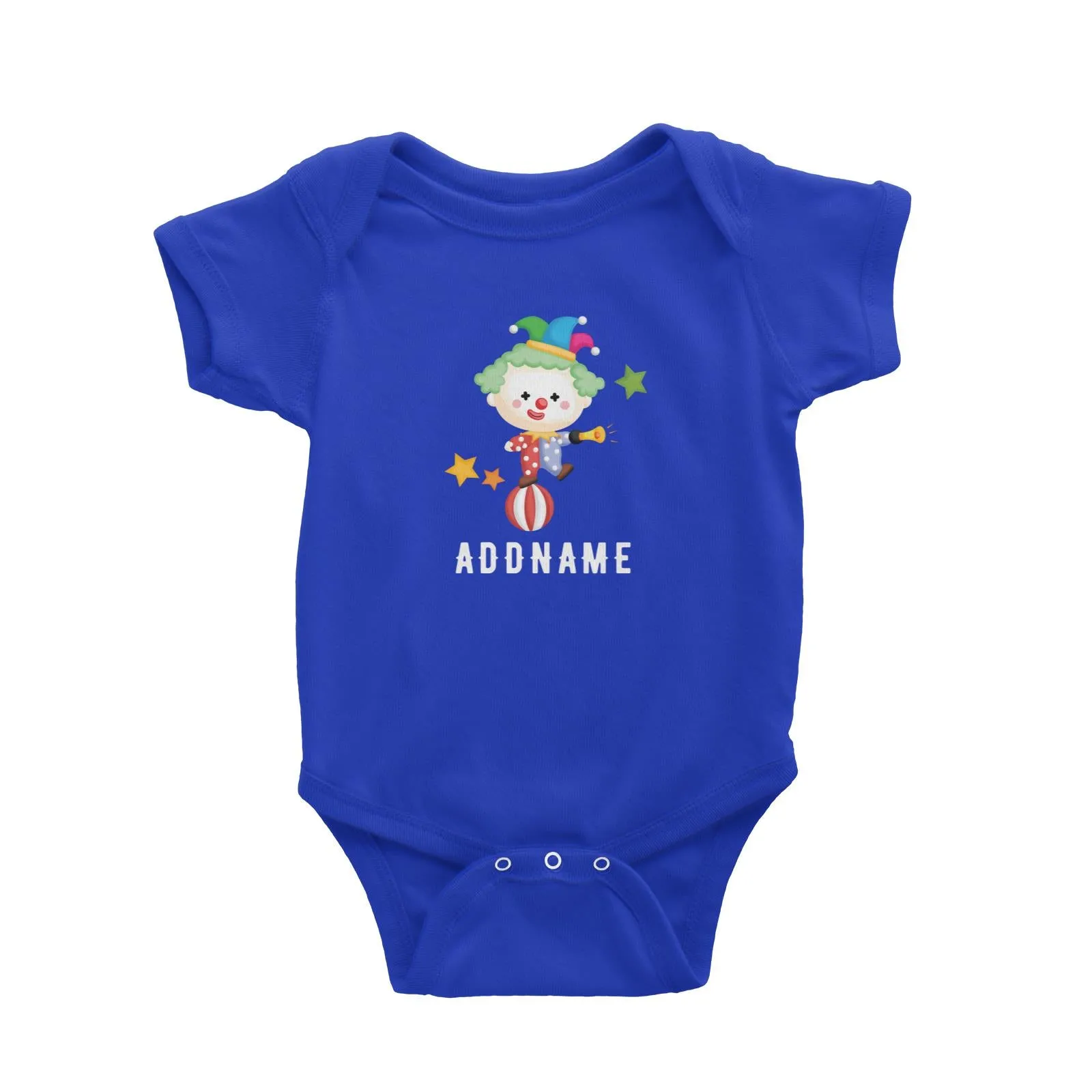 Birthday Circus Cute Clown Standing On Top Of Ball Addname Baby Romper
