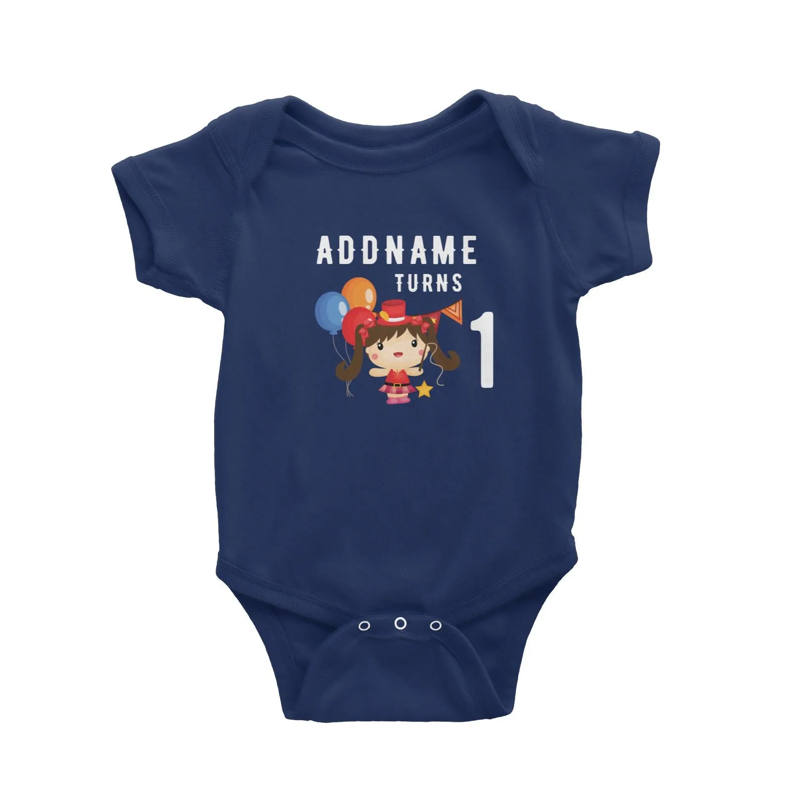 Birthday Circus Happy Girl Leader of Performance Addname Turns 1 Baby Romper