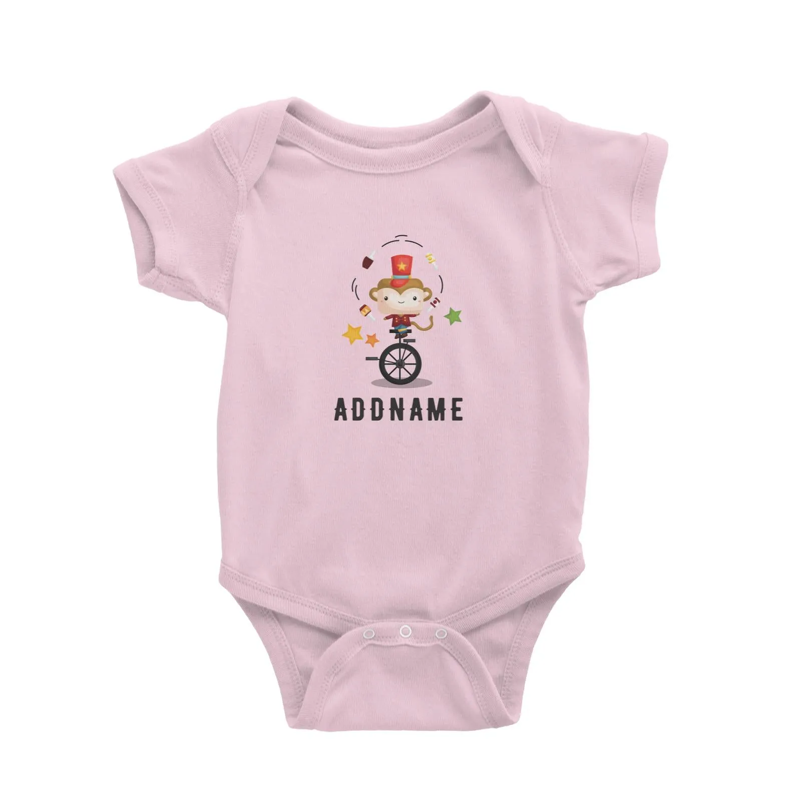 Birthday Circus Monkey Juggling With Unicycle Addname Baby Romper