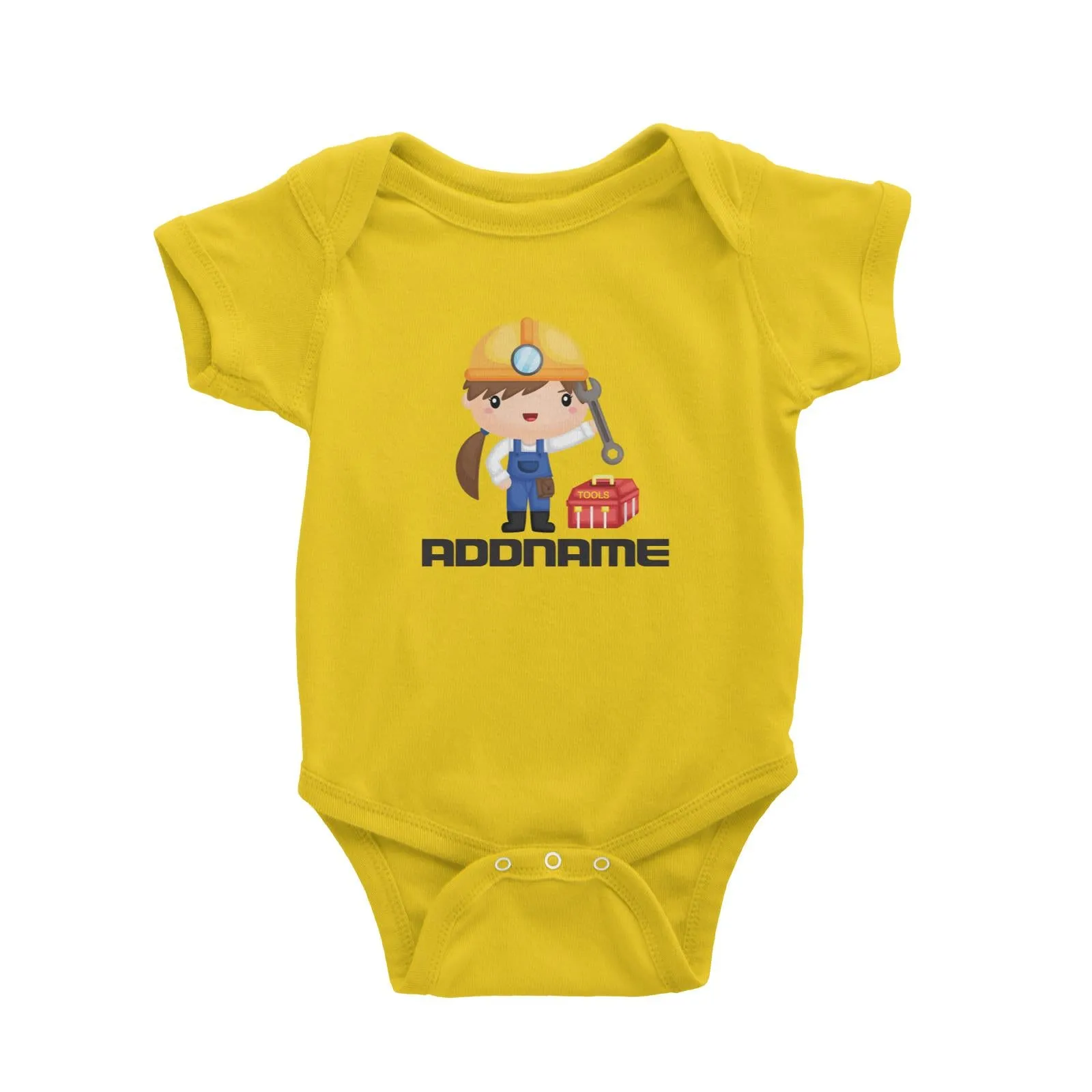 Birthday Construction Repair Worker Girl Addname Baby Romper