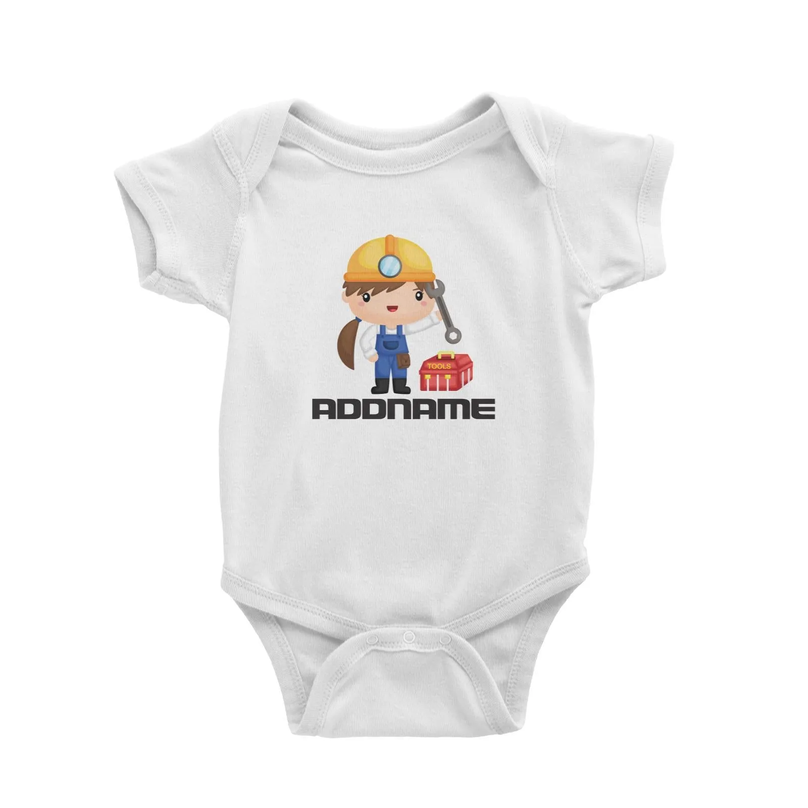 Birthday Construction Repair Worker Girl Addname Baby Romper