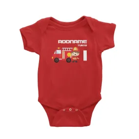 Birthday Firefighter Boy With Firetruck Addname Turns 1 Baby Romper