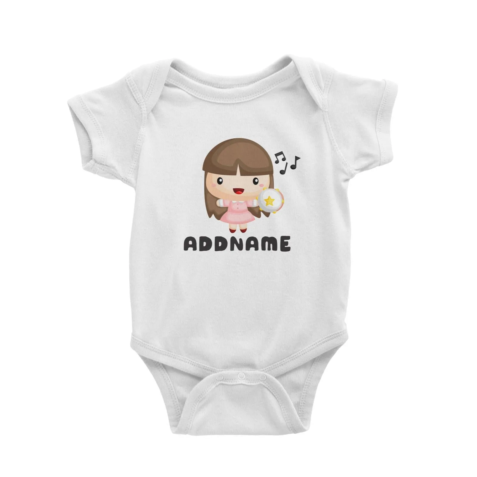 Birthday Music Band Girl Playing Tambourine Addname Baby Romper
