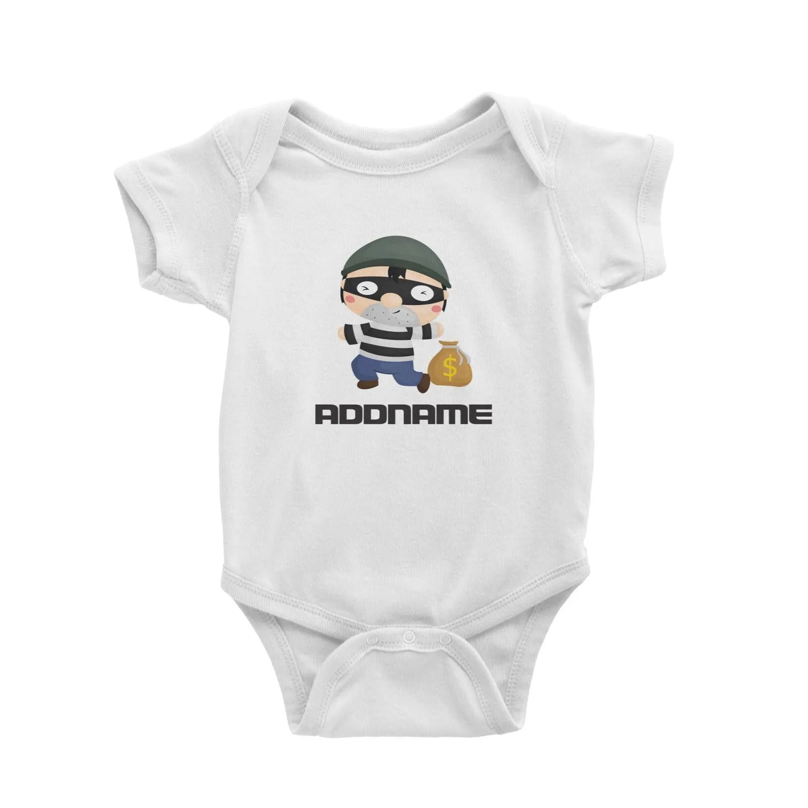 Birthday Police Thief Escaping With Bag Of Money Addname Baby Romper